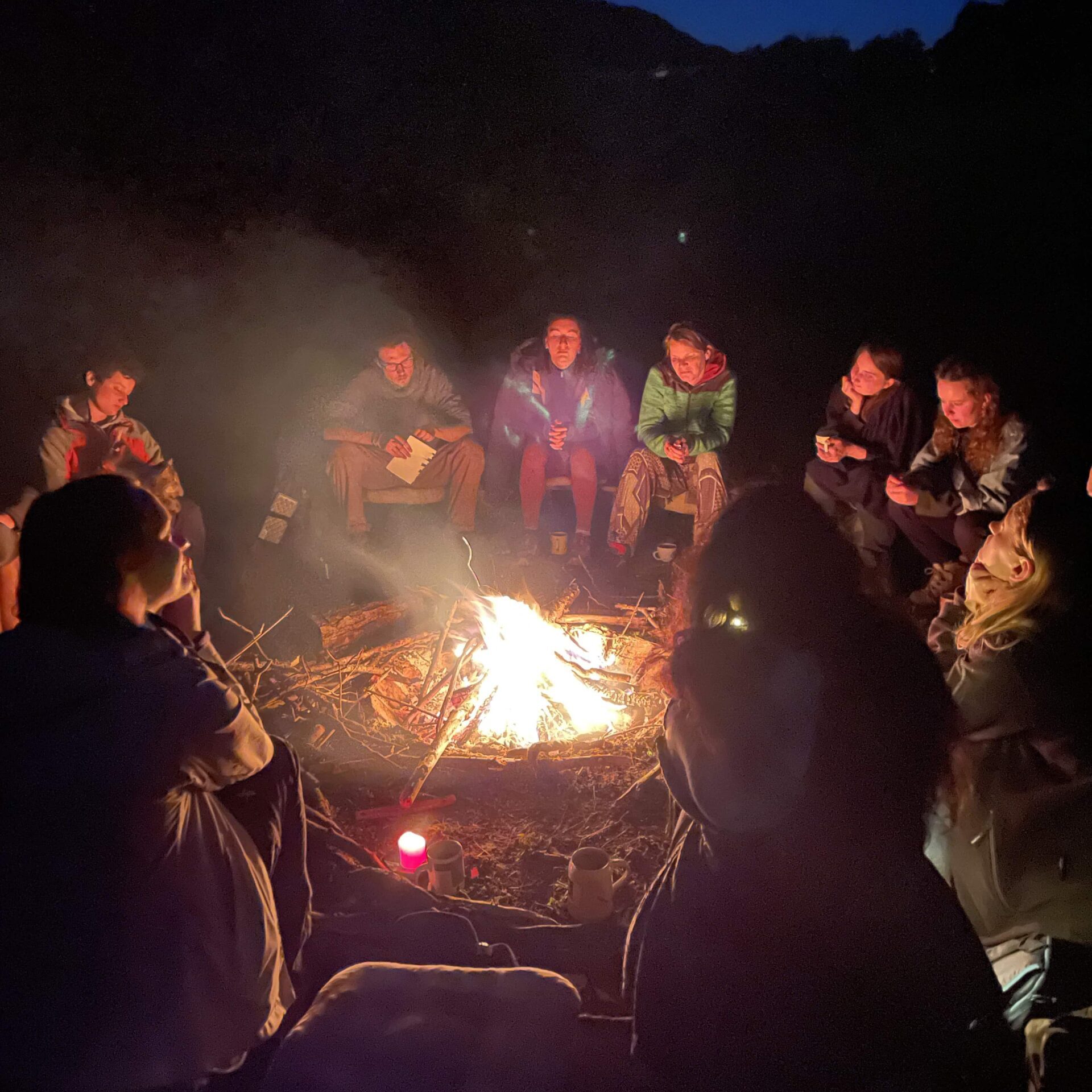 ESC volunteering team at the bonfire