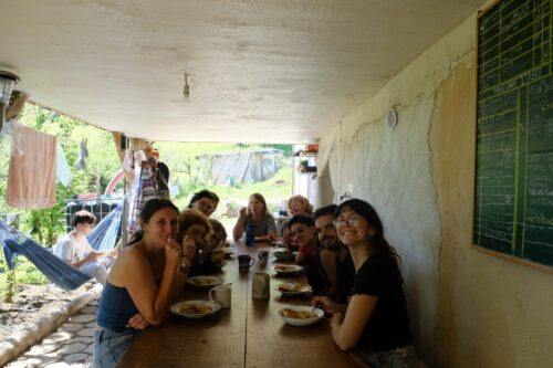 Volunteers at Veles having lunch together 2026